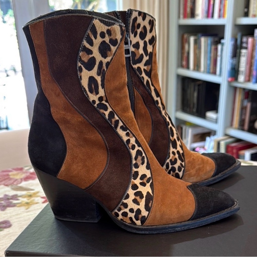 Coach Brown and Black Leopard Heeled Boots